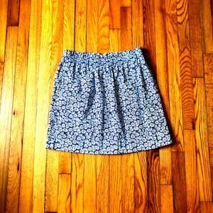 J.Crew NWOT Women's Linen Navy Blue White Yellow Floral Elastic Waist Skirt 12